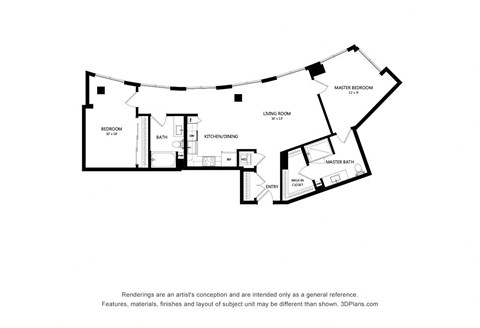 Floor plan for 2 beds, 2 baths, 1245 sqft